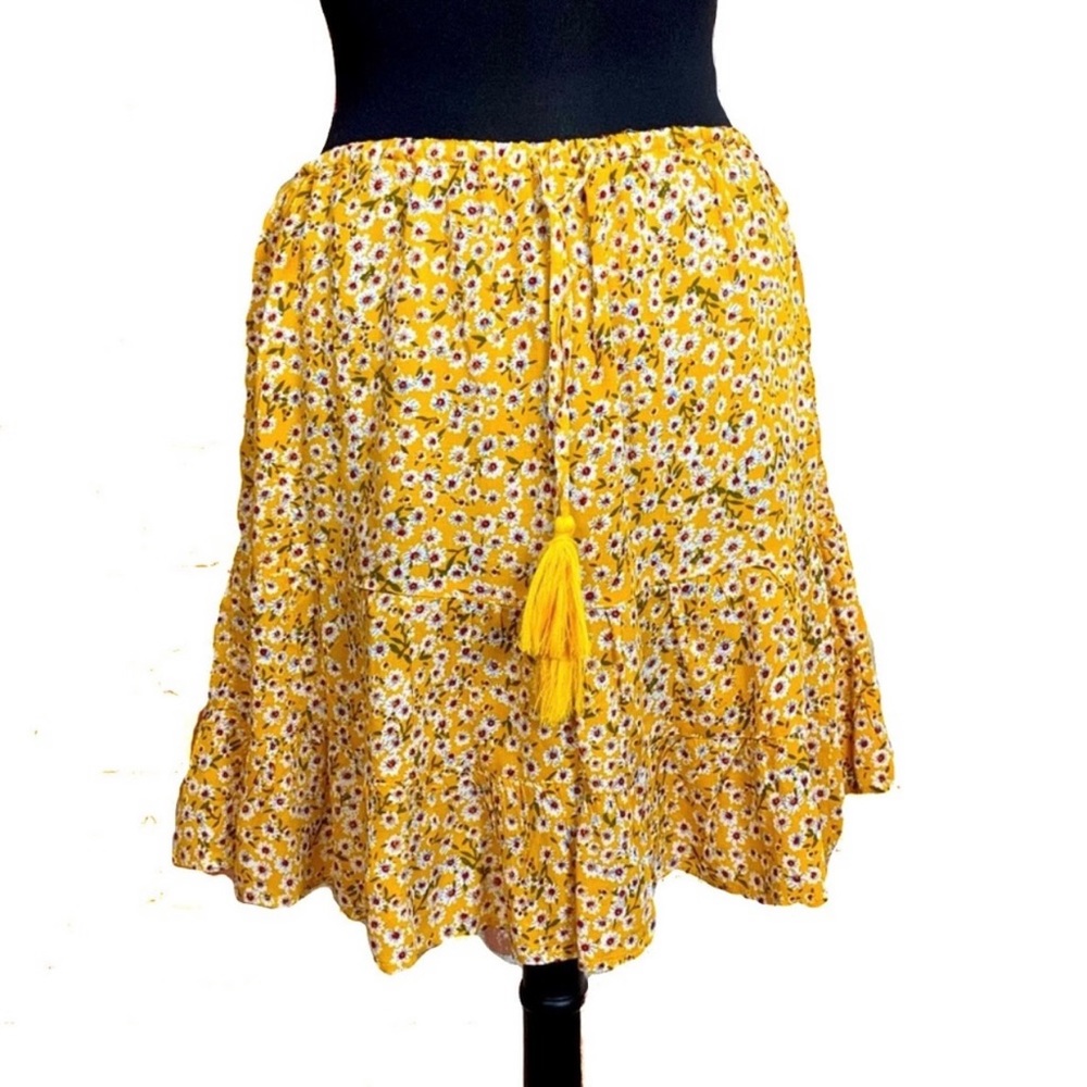 POLLY Yellow Floral Skirt NWT Size 12 Elastic Waist